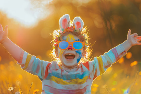 Easter Magic: Adorable Child Transformed into a Bunny with Creative Face Paintingの素材