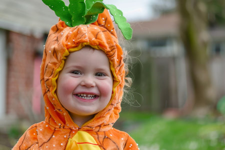 Capturing the Essence of Spring: A Child's Innocent Delight in a Playful Carrot Costume This Easterの素材