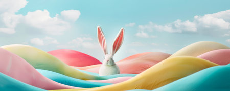 Spring's Secret Revealed: Vibrant Ears of an Easter Bunny Hiding in a Fantasy Landscapeの素材