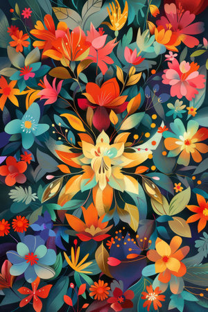 Easter's Floral Mosaic: An Artistic Representation of Spring's Diverse and Colorful Flower Patternsの素材