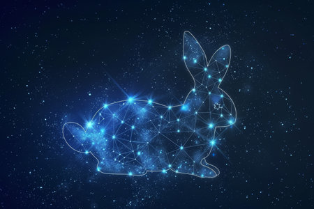 Whispers of the Cosmos: An Easter Bunny Constellation Shining Brightly Among the Starsの素材