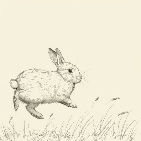 Easter Elegance: A Simplified Line Art Illustration of a Bunny's Joyful Hopの素材