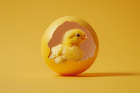 Breaking Free with Joy: A Minimalist Illustration of a Chick's First Momentsの素材