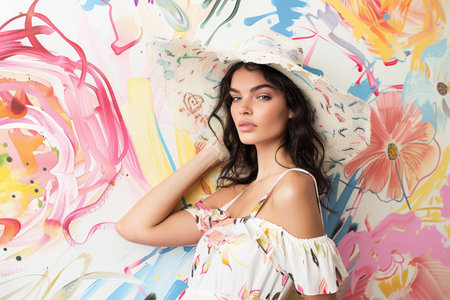 Blooming Trends: A Stylish Model Merges with the Art of Spring Fashion Illustrationsの素材