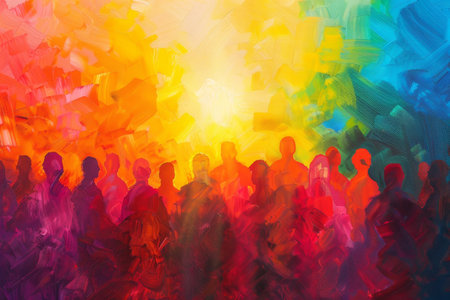Easter Awakening: A Creative Abstract Depiction of a Sunrise Service with Radiant Colorsの素材