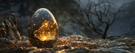 The Enchantment of Easter: A Cracked Egg Miraculously Filled with Glittering Starsの素材