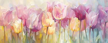 Spring's Soft Embrace: Abstract Rows of Pastel Tulips Celebrating Easterの素材