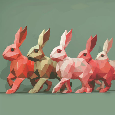 A Festive Procession of Simplified Easter Bunnies in Perfect Harmonyの素材