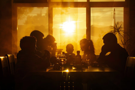 Gathered in Faith at Sunrise: The Serene Silhouette of a Family Celebrating Easter Togetherの素材