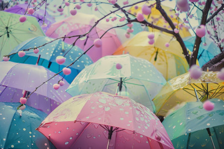 Easter's Arrival Marked by a Unique and Vibrant Collection of Pastel Umbrellas and Rain Accessoriesの素材