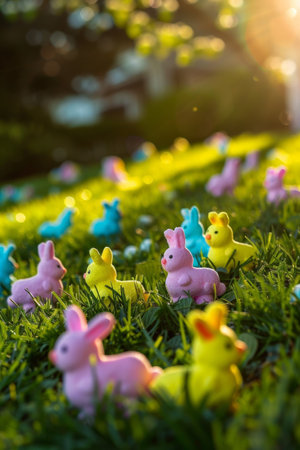Celebrating Spring with a Delightful Display of Colorful Peeps Marshmallow Easter Candyの素材