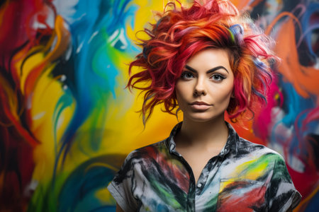 Offbeat Professional Woman in a Colorful Office, Exuding Confidence and Creativityの素材