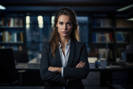 Untried Woman in Office Showcasing Determination and Ambitionの素材