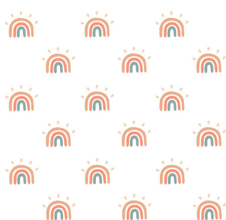 Funny and colorful hand drawn rainbow patternのイラスト素材