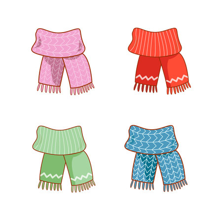 Cute,warm winter scarves isolated on white backgroundのイラスト素材