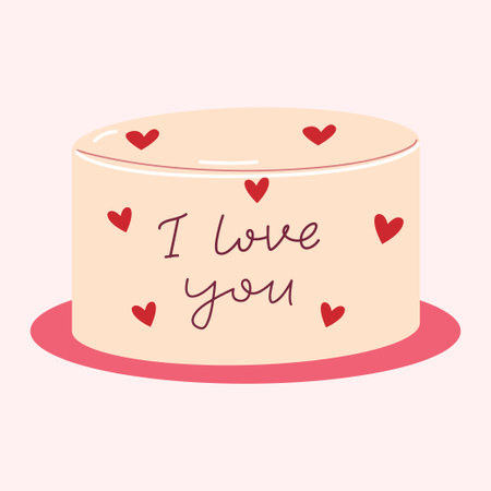 Cute bento cake with red heart. Valentines day illustration