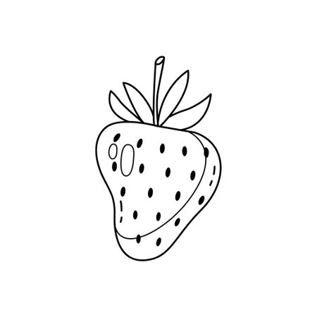 Black and white outline illustration of a strawberry. Hand-drawn, minimalistic design perfect for coloring books, prints, stickers, and graphic design projects.のイラスト素材