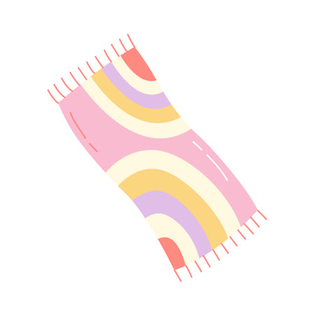 Cute pastel beach towel with abstract rainbow design. Hand drawn in trendy minimal style. Ideal for summer, vacation, pool or tropical travel-themed designs.のイラスト素材