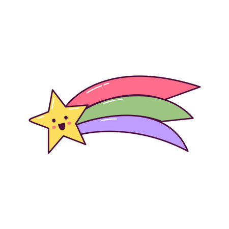Cute shooting star with rainbow trail illustration in hand drawn styleのイラスト素材