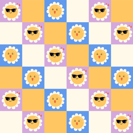 Seamless Daisy Emoji Pattern with Cute Flower Expressions in Pastel Colors
