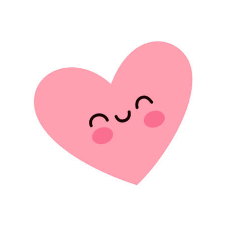 Cute Pink Heart with Smiling Face in Kawaii Flat Styleのイラスト素材