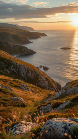 Sunset over the Lofoten islands in Norway, Scandinaviaの素材
