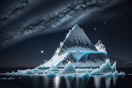 Iceberg in the sea with starry sky. 3d renderingの素材