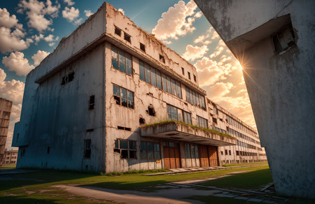 Old abandoned factory in the rays of the setting sun. Moscow, Russiaの素材