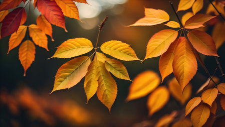 Autumn leaves in the forest. Selective focus. nature.の素材