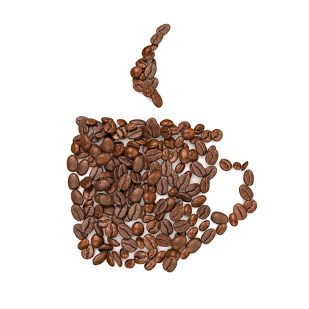 Coffee Beans Arranged Into Cup Shape - Isolated Over White Background - 3D Renderingの写真素材