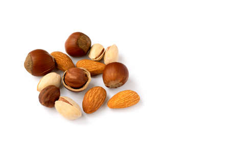 close-up of nuts on white backgroundの写真素材