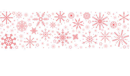 christmas banner. different snowflakes in red linesのイラスト素材