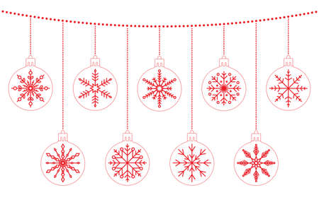 christmas ornament with snowflakes red outlineのイラスト素材