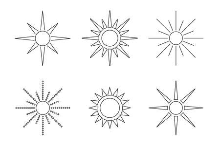 set of six pieces sun black outlineのイラスト素材