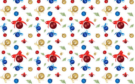 christmas seamless pattern red, blue and gold ornamentの写真素材