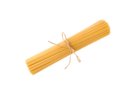 spaghetti tied with rope isolated on white backgroundの写真素材