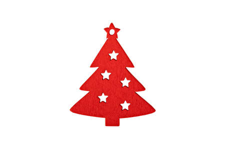 red wooden christmas tree isolatedの写真素材