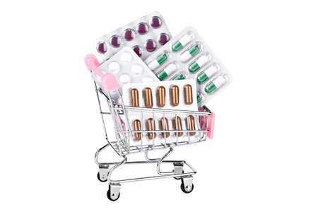 in supermarket trolley medical pills and capsules isolatedの写真素材