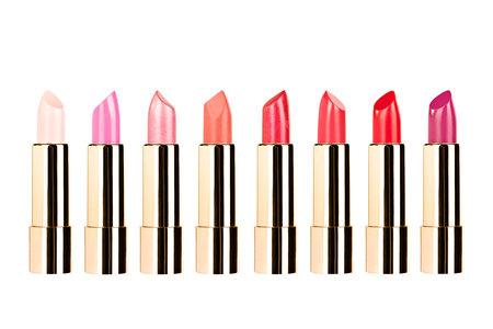 lipstick set in gold case isolatedの写真素材