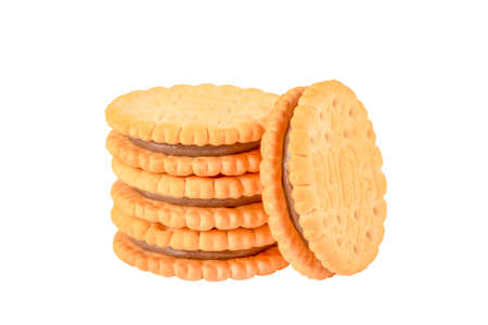 cookies with chocolate filling isolatedの写真素材