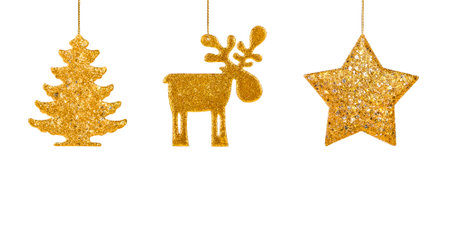 set of glitter christmas ornaments isolatedの写真素材