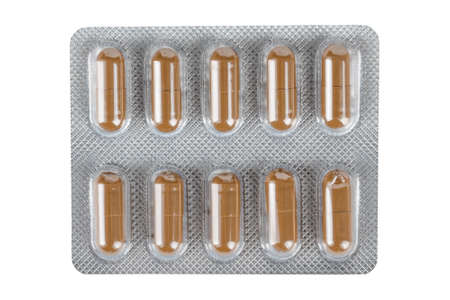 medical brown pill capsules isolatedの写真素材