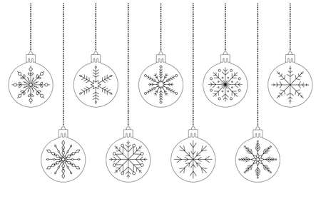 christmas ornament with snowflakes black outlineのイラスト素材
