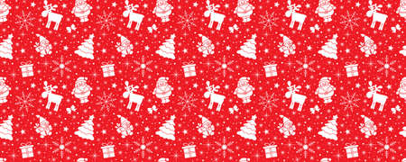 Christmas red seamless pattern with white ornamentsのイラスト素材