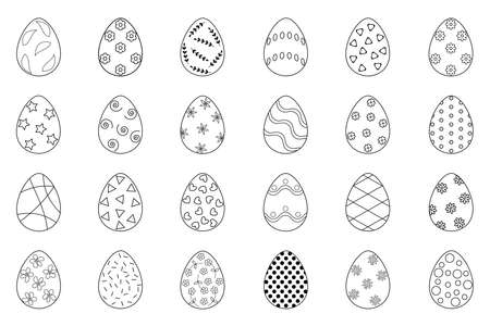 set of easter eggs black outlineのイラスト素材