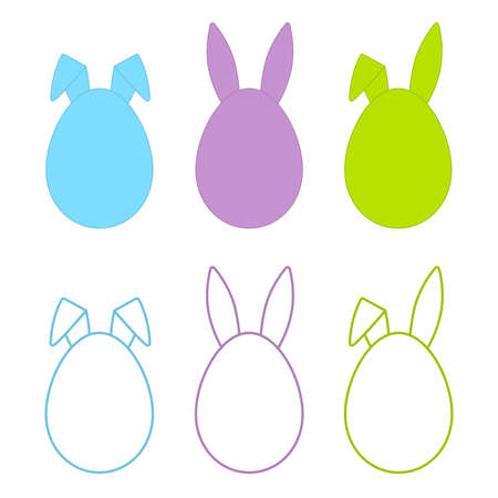 set of easter colored eggs with outlineのイラスト素材