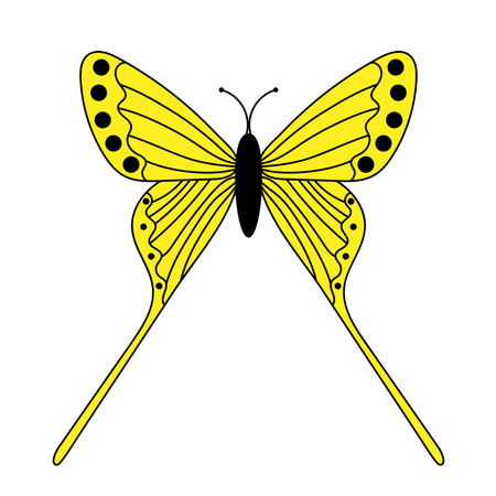 yellow butterfly with black outlineのイラスト素材