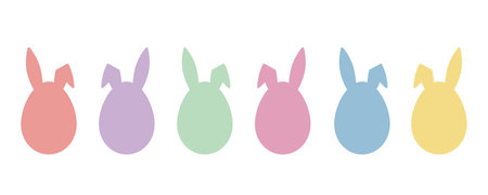 set of easter colored eggs with bunny earsのイラスト素材