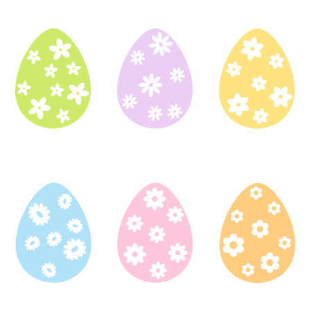easter eggs colored with white flowers setのイラスト素材