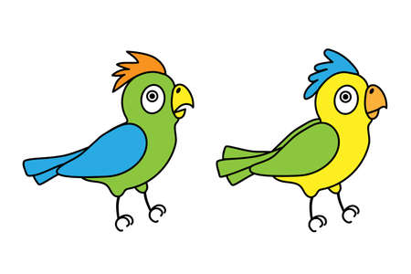 set of two colored parrotsのイラスト素材